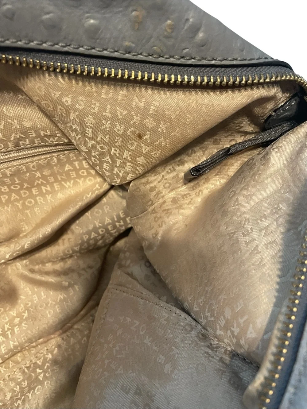 Kate Spade Gray Ostrich Embossed Leather Satchel Handbag